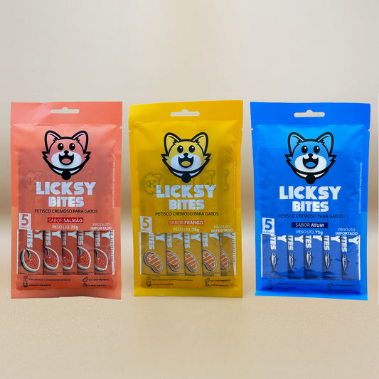 Petisco Cremoso para Gatos Licksy Bites Sabor Mix - 3 Packs (15 unidades)