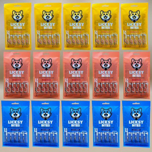 Petisco Cremoso para Gatos Licksy Bites Sabor Mix - 15 Packs (75 unidades)