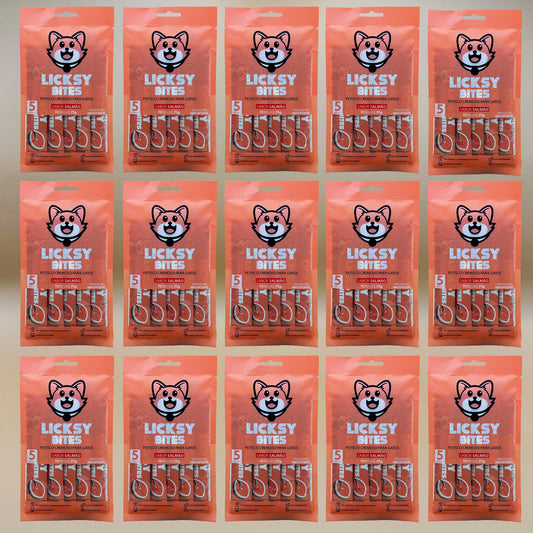 Petisco Cremoso para Gatos Licksy Bites Sabor Salmão - 15 Packs (75 unidades)