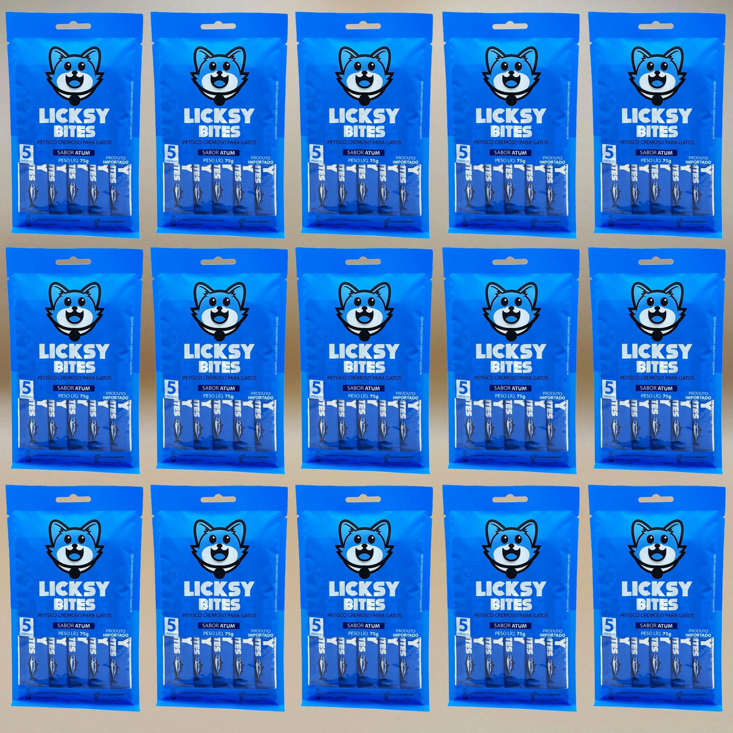 Petisco Cremoso para Gatos Licksy Bites Sabor Atum - 15 Packs (75 unidades)