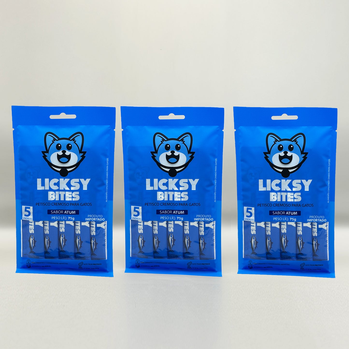 Petisco Cremoso para Gatos Licksy Bites Sabor Atum - 3 Packs (15 unidades)