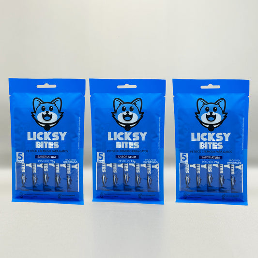 Petisco Cremoso para Gatos Licksy Bites Sabor Atum - 3 Packs (15 unidades)