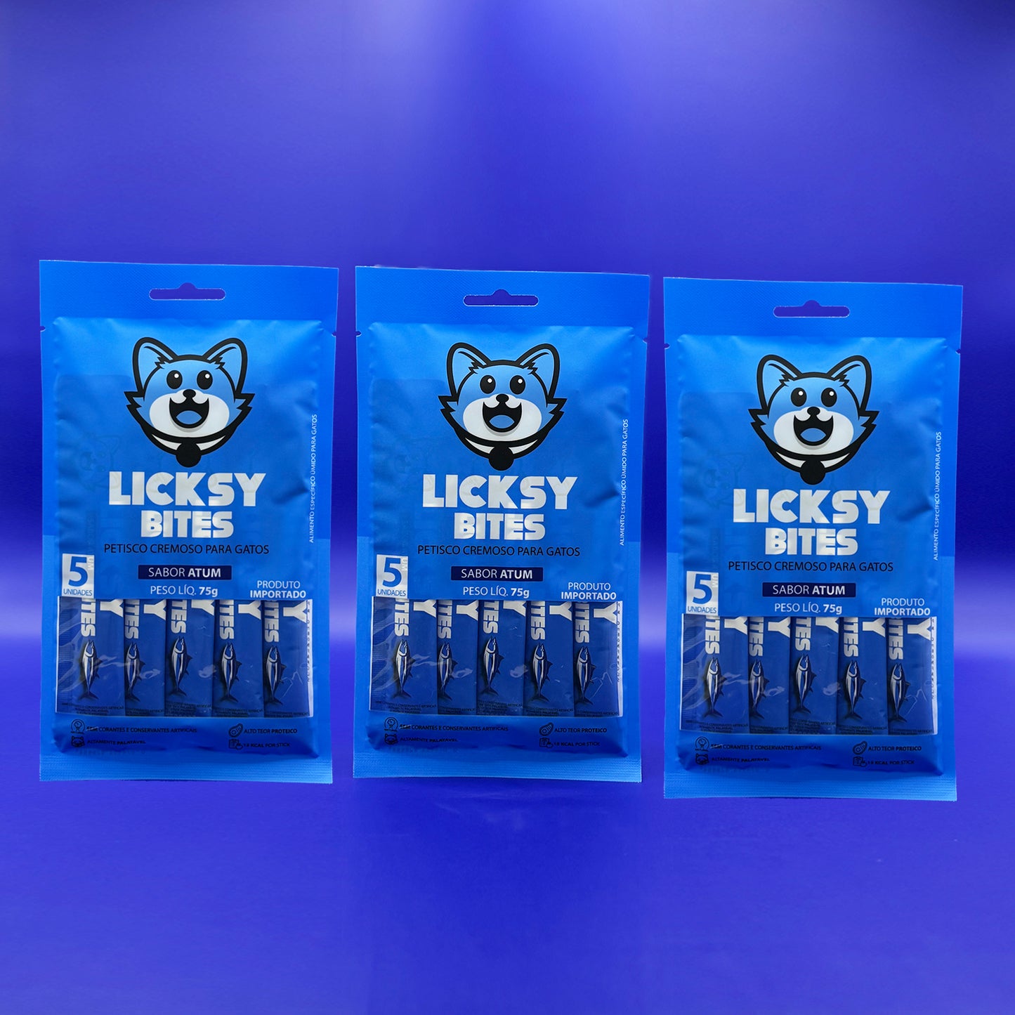 Petisco Cremoso para Gatos Licksy Bites Sabor Atum - 3 Packs (15 unidades)