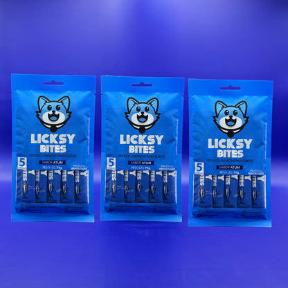 Petisco Cremoso para Gatos Licksy Bites Sabor Atum - 3 Packs (15 unidades)