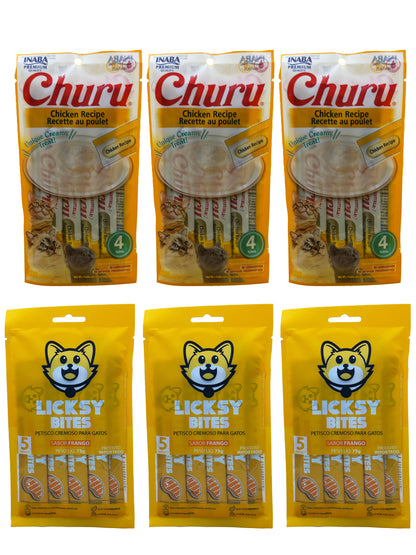 Kit Frango: 3 Licksy Frango + 3 Churu Galinha