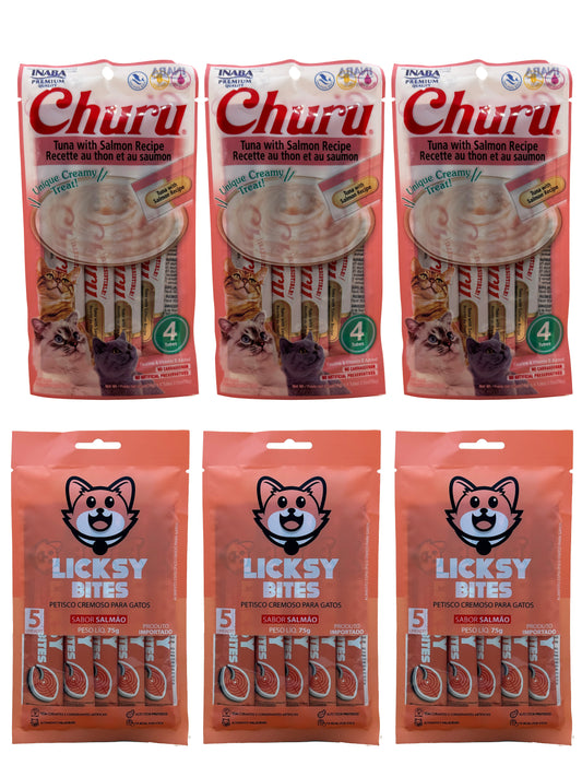Kit Salmão: 3 Licksy Salmão + 3 Churu Atum com Salmão