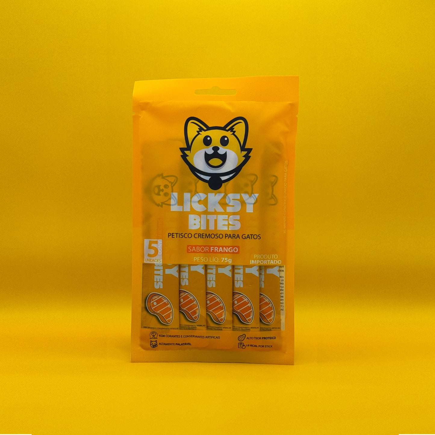 Petisco Cremoso para Gatos Licksy Bites Sabor Frango  - 1 Pack 75g (5 unidades)