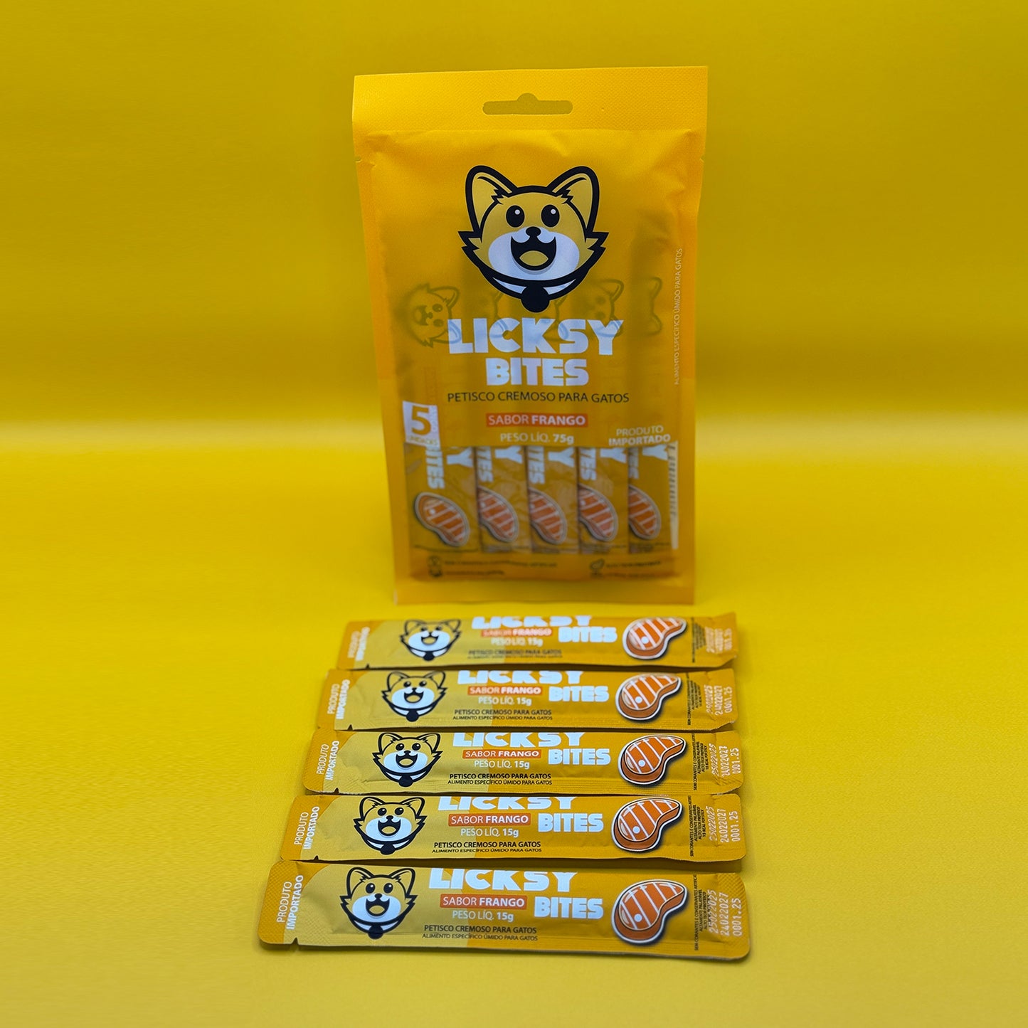 Petisco Cremoso para Gatos Licksy Bites Sabor Frango  - 1 Pack 75g (5 unidades)