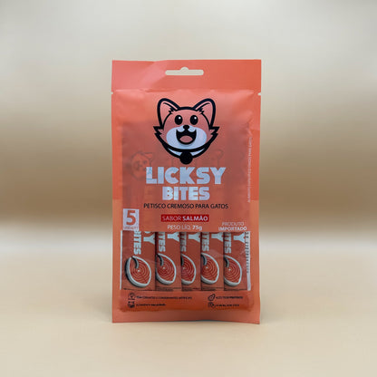 Petisco Cremoso para Gatos Licksy Bites Sabor Salmão - 1 Pack 75g (5 unidades)