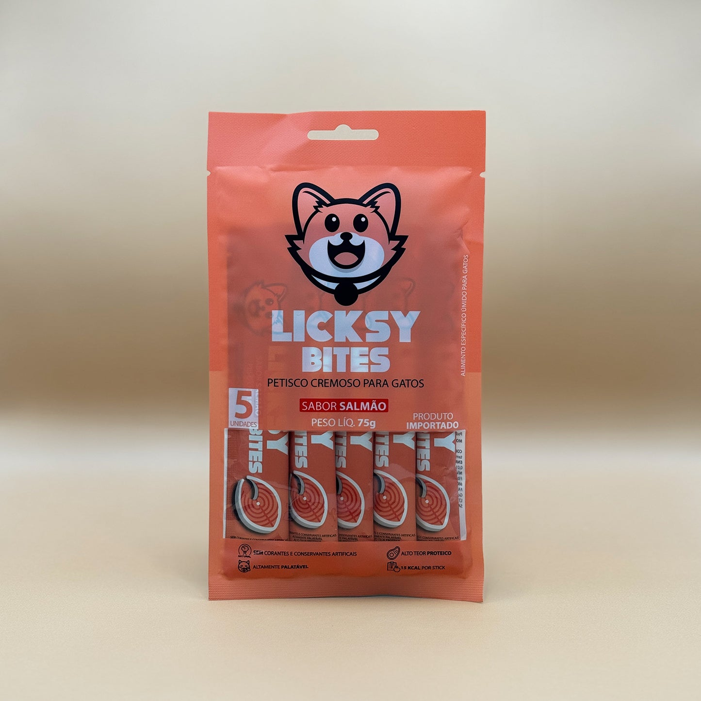 Petisco Cremoso para Gatos Licksy Bites Sabor Salmão - 15 Packs (75 unidades)