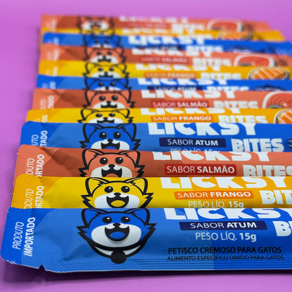 Petisco Cremoso para Gatos Licksy Bites Sabor Mix - 15 Packs (75 unidades)