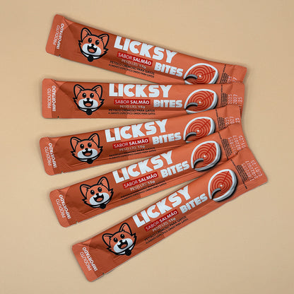 Petisco Cremoso para Gatos Licksy Bites Sabor Salmão - 1 Pack 75g (5 unidades)