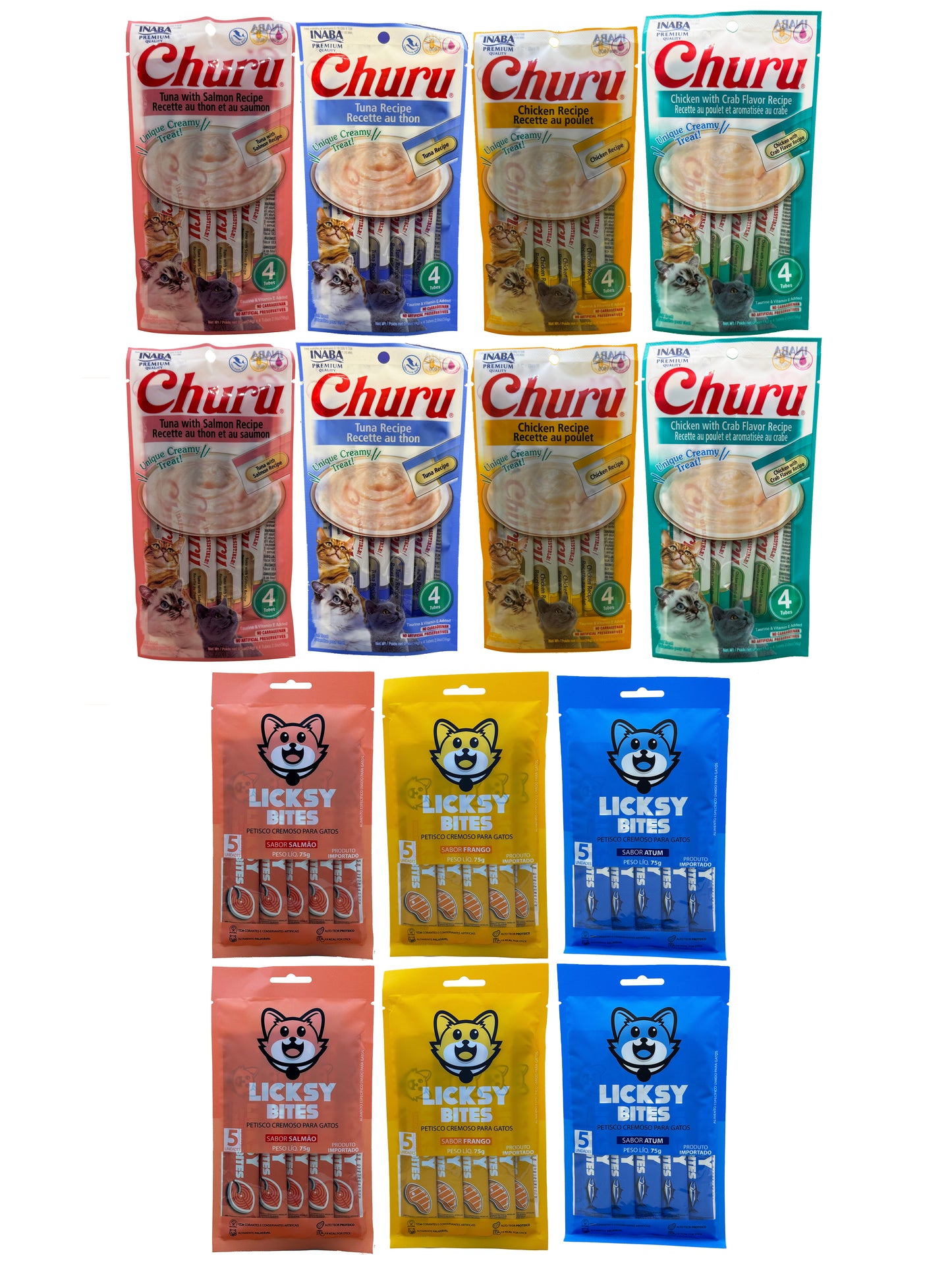 Kit Rodízio Felino Premium (14 unidades: 8 Churus + 6 Licksy)